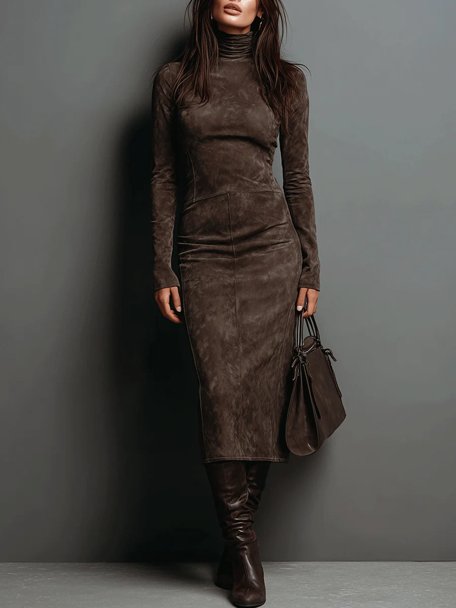 Elegant Suede Bandage Dress for Women with Wedding Guest Dress Style