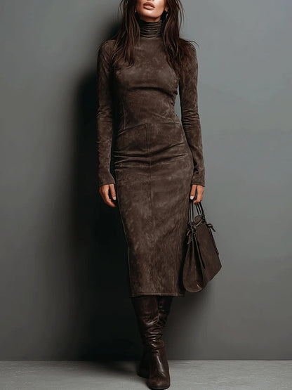 Elegant Suede Bandage Dress for Women with Wedding Guest Dress Style