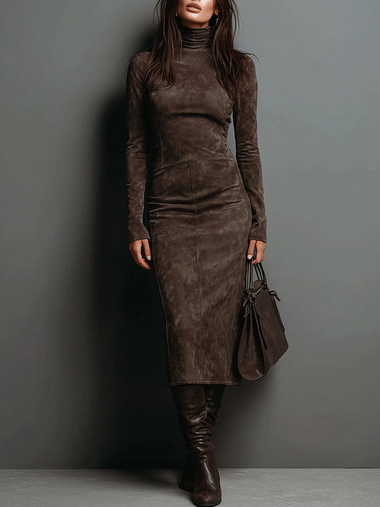 Elegant Suede Bandage Dress for Women with Wedding Guest Dress Style