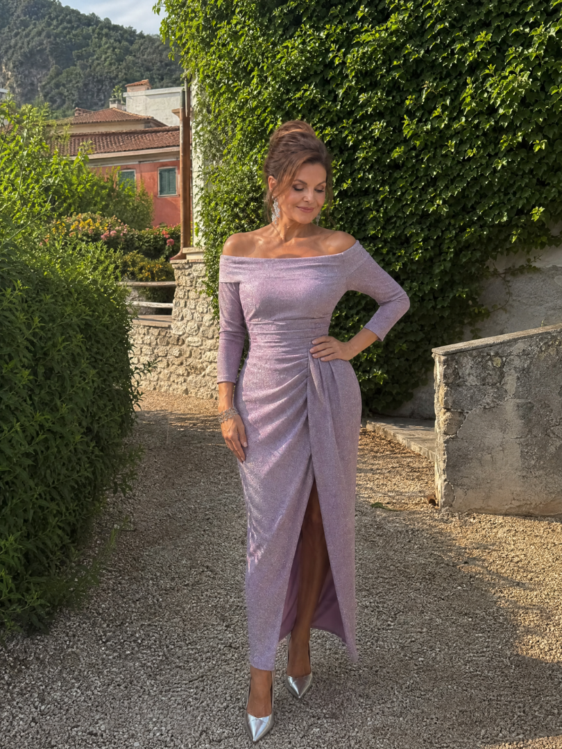 Elegant Midi Dress for Women with Off Shoulder Wedding Guest Dress Style