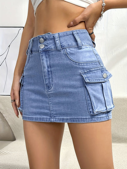 Stylish Denim Mini Skirt for Women with High Waist Cargo Pocket Jean Skirt Street Style