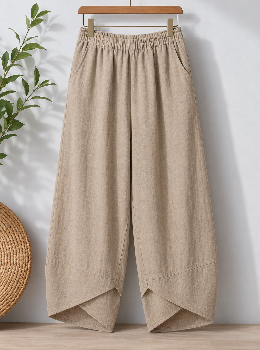 Effortless Khaki Linen Capri Pants for Women with High Waist Style