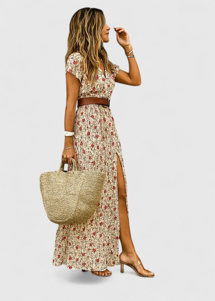 Effortless Paisley Maxi Dress for Women with V Neck Boho Style
