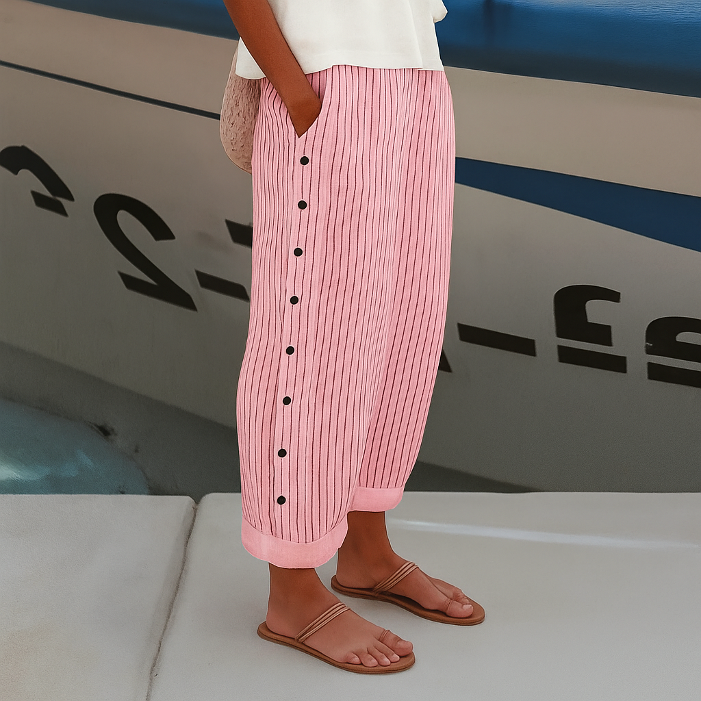 Effortless Striped Wide Leg Pants for Women with High Waist Style