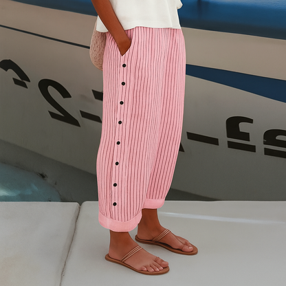 Effortless Striped Wide Leg Pants for Women with High Waist Style