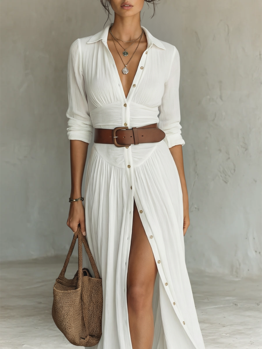 Belted Wedding Guest Maxi Dress with Front Split