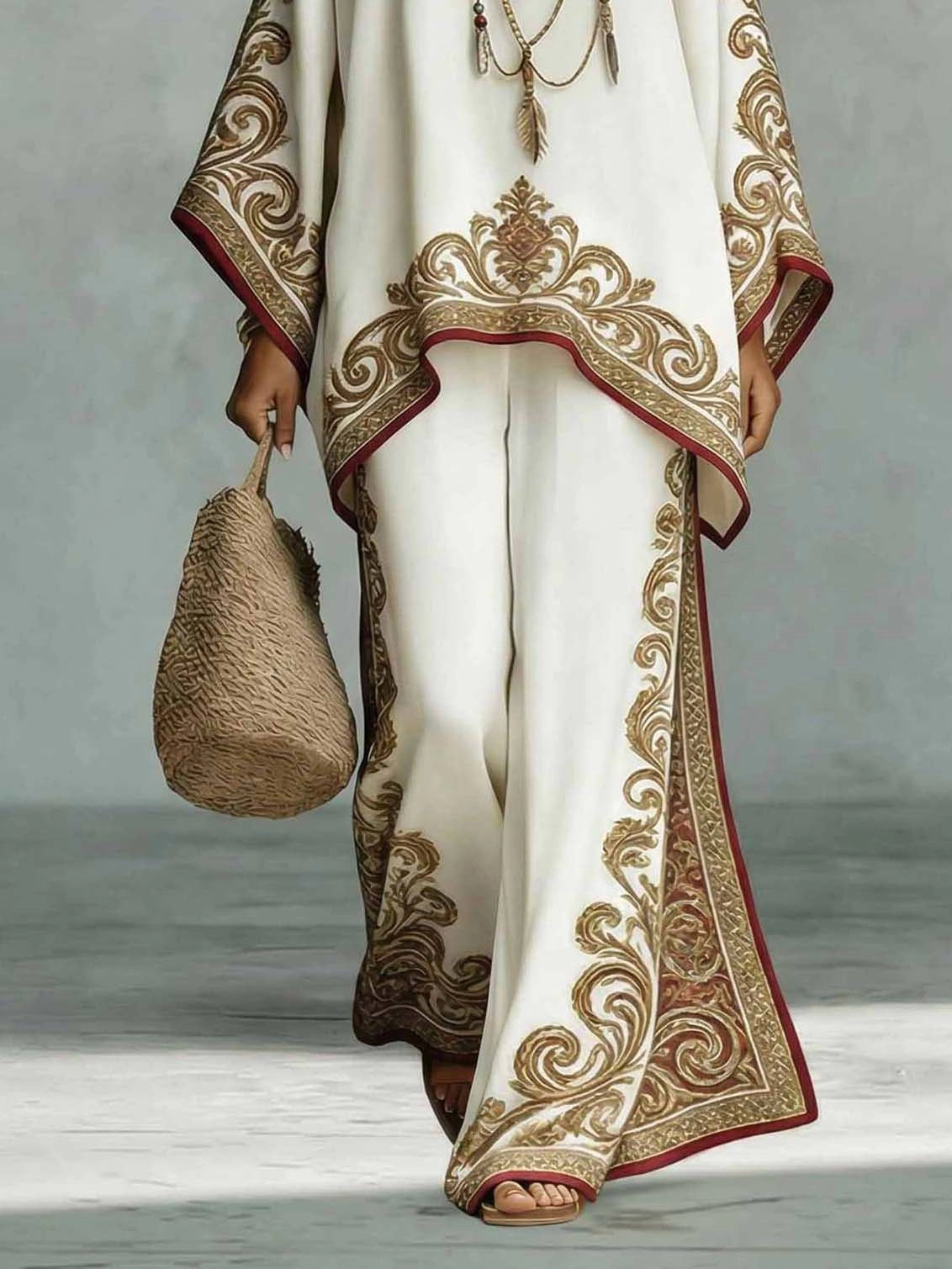 White Embroidered Kaftan Maxi Dress