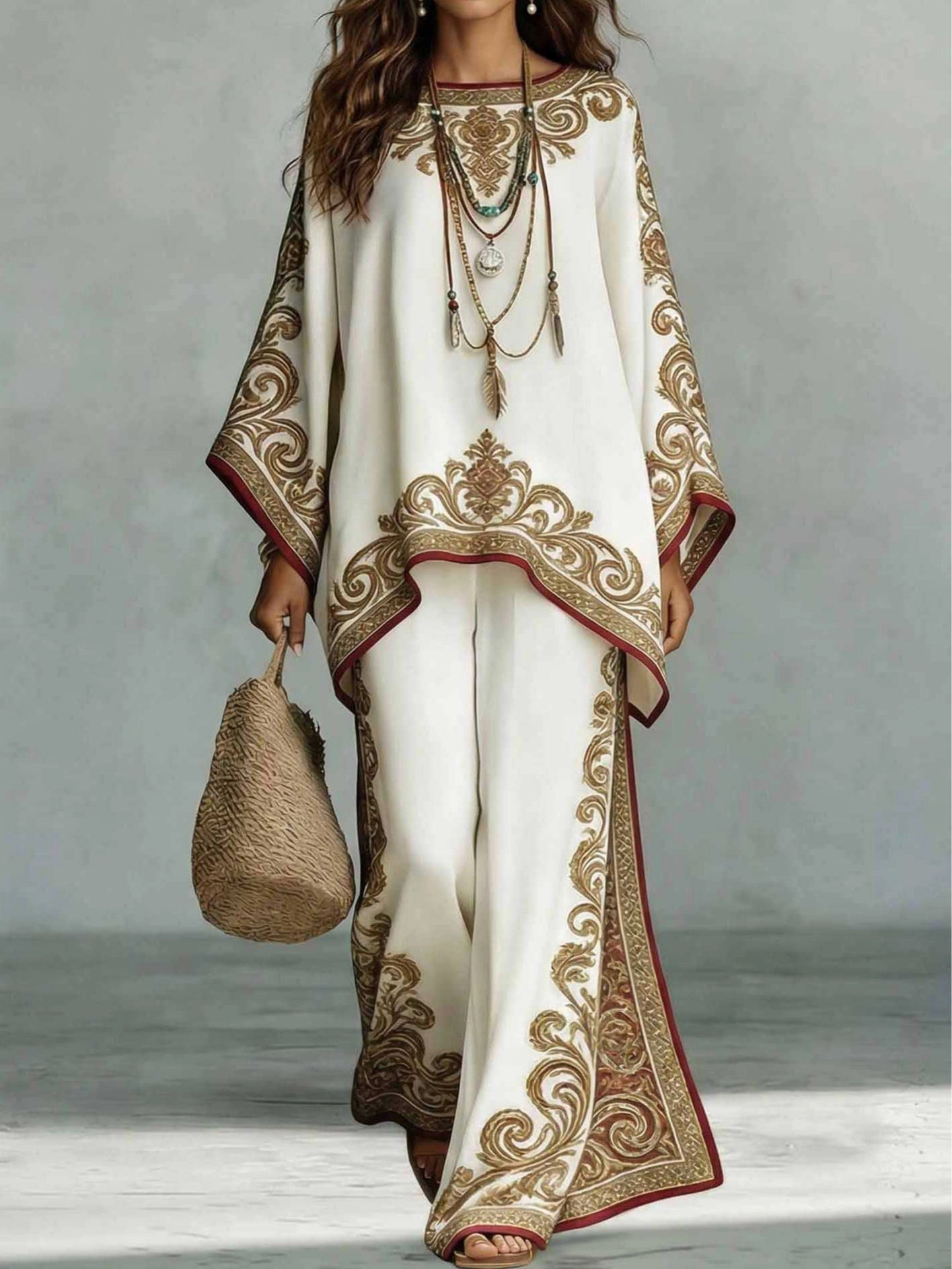 White Embroidered Kaftan Maxi Dress