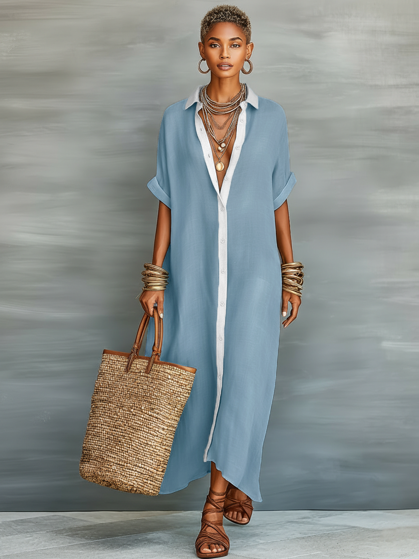 Effortless Shirt Dress for Women with Collared Neck Style