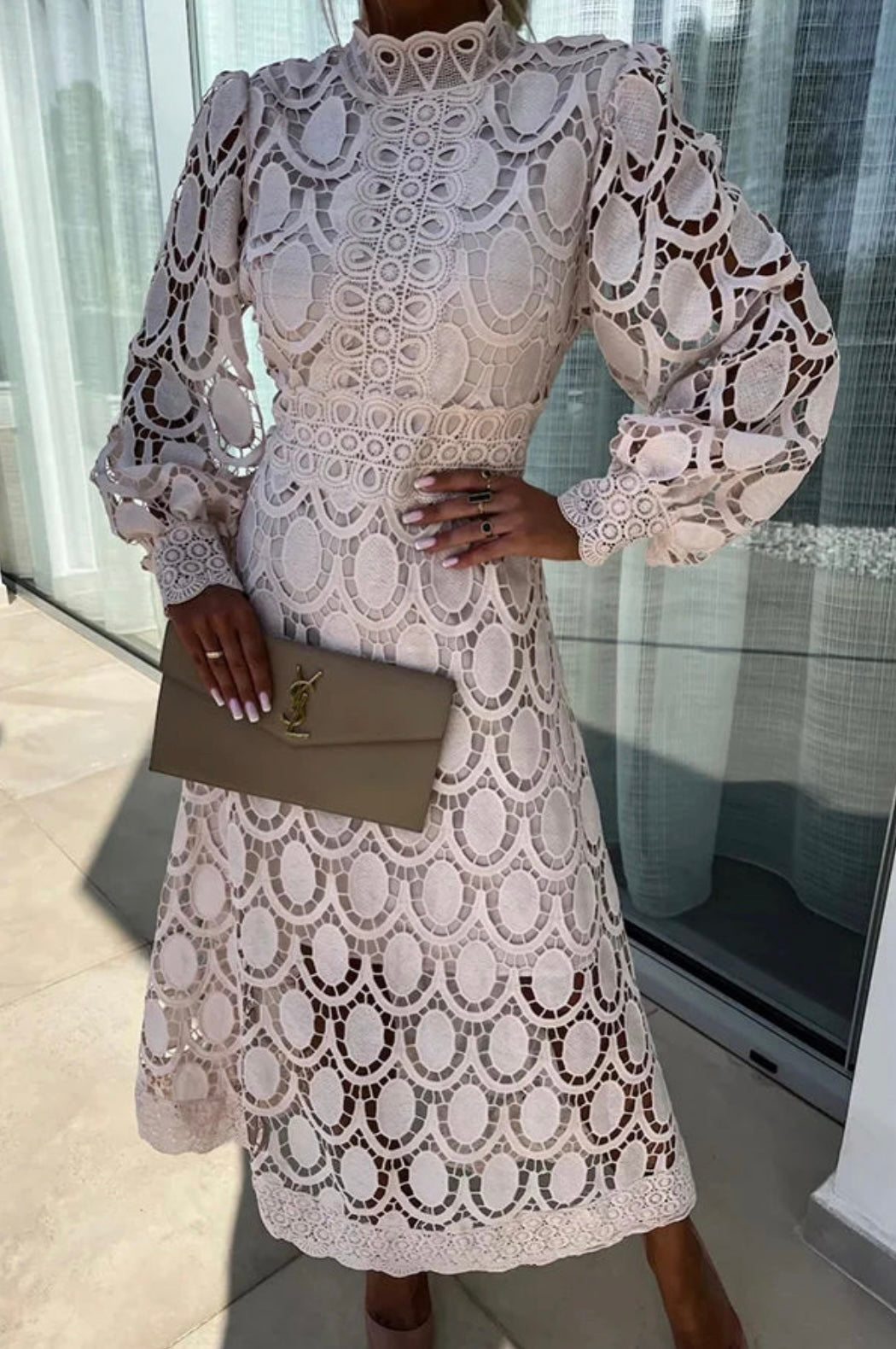 Rose Lace Wedding Guest Midi Dress