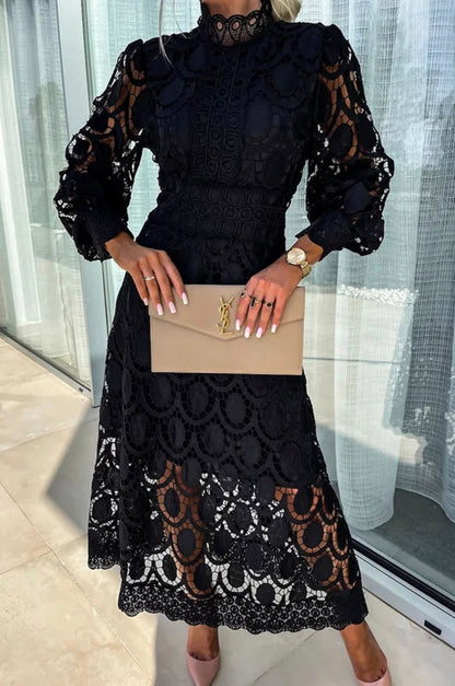 Rose Lace Wedding Guest Midi Dress