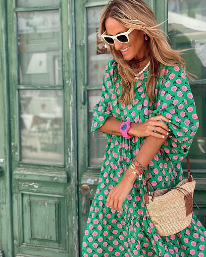 Effortless Printed Maxi Dress for Women with V Neck Style