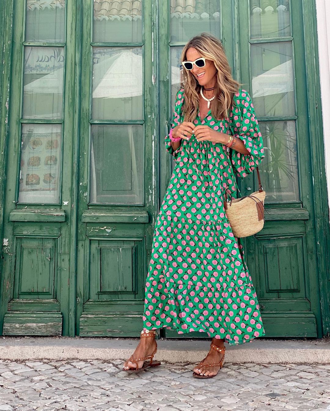 Effortless Printed Maxi Dress for Women with V Neck Style