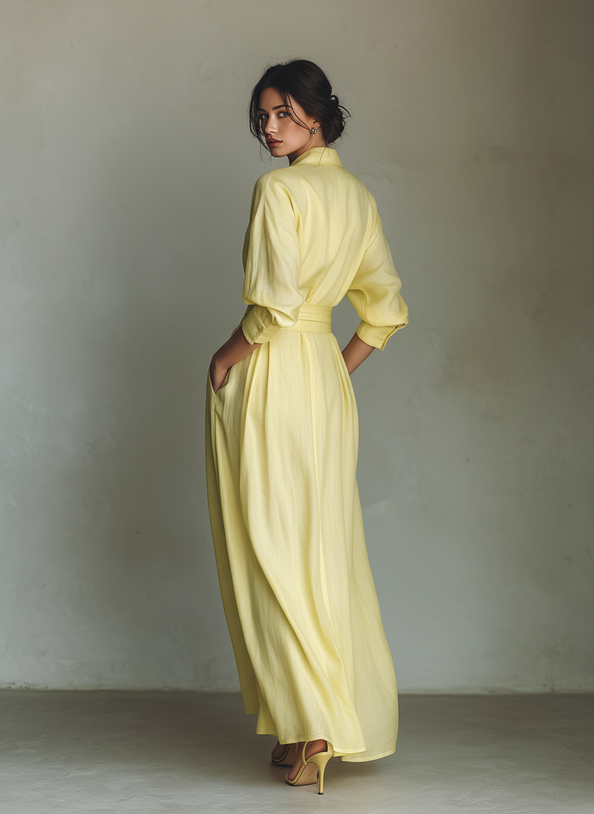 Stylish Yellow Shirt Dress for Women with Long Style