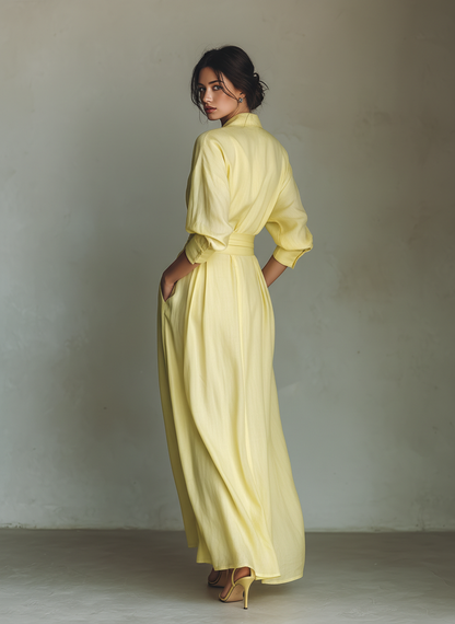 Effortless Ivory Linen Maxi Dress for Women with Crew Neck Style