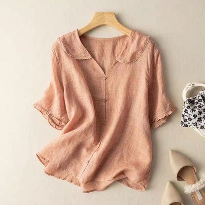 Effortless Linen Blouses for Women with Round Neck Style