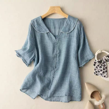 Effortless Linen Blouses for Women with Round Neck Style