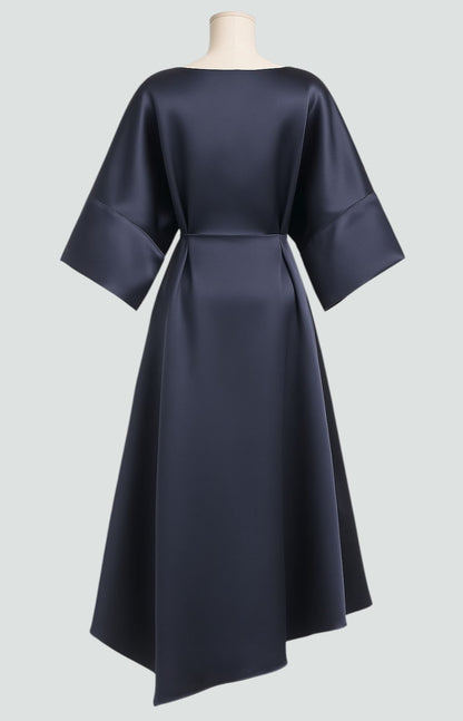 Elegant Satin Midi Dress for Women with Batwing Sleeve Formal Wedding Guest Style
