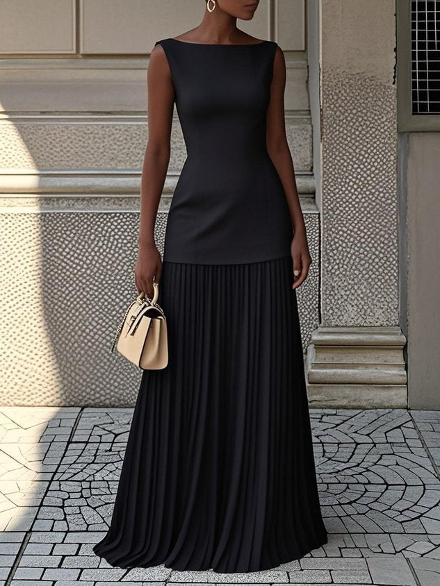 Elegant Maxi Dress for Women with Boat Neck Formal Style