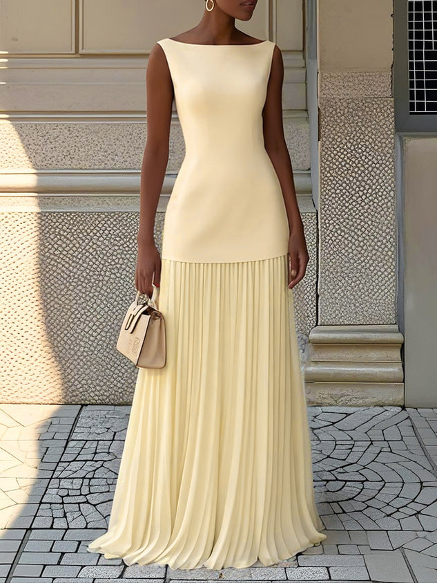 Elegant Maxi Dress for Women with Boat Neck Formal Style