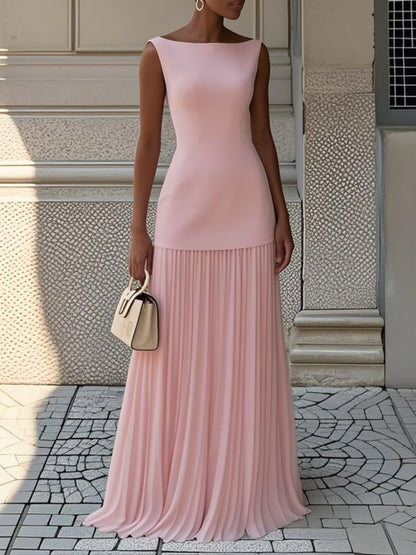 Elegant Maxi Dress for Women with Boat Neck Formal Style