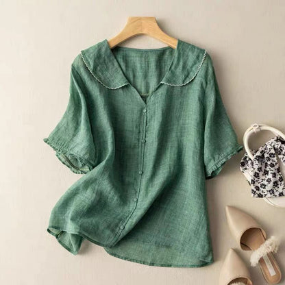 Effortless Linen Blouses for Women with Round Neck Style
