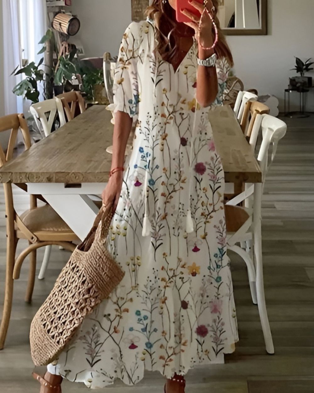 Printed Button Front Midi Dress