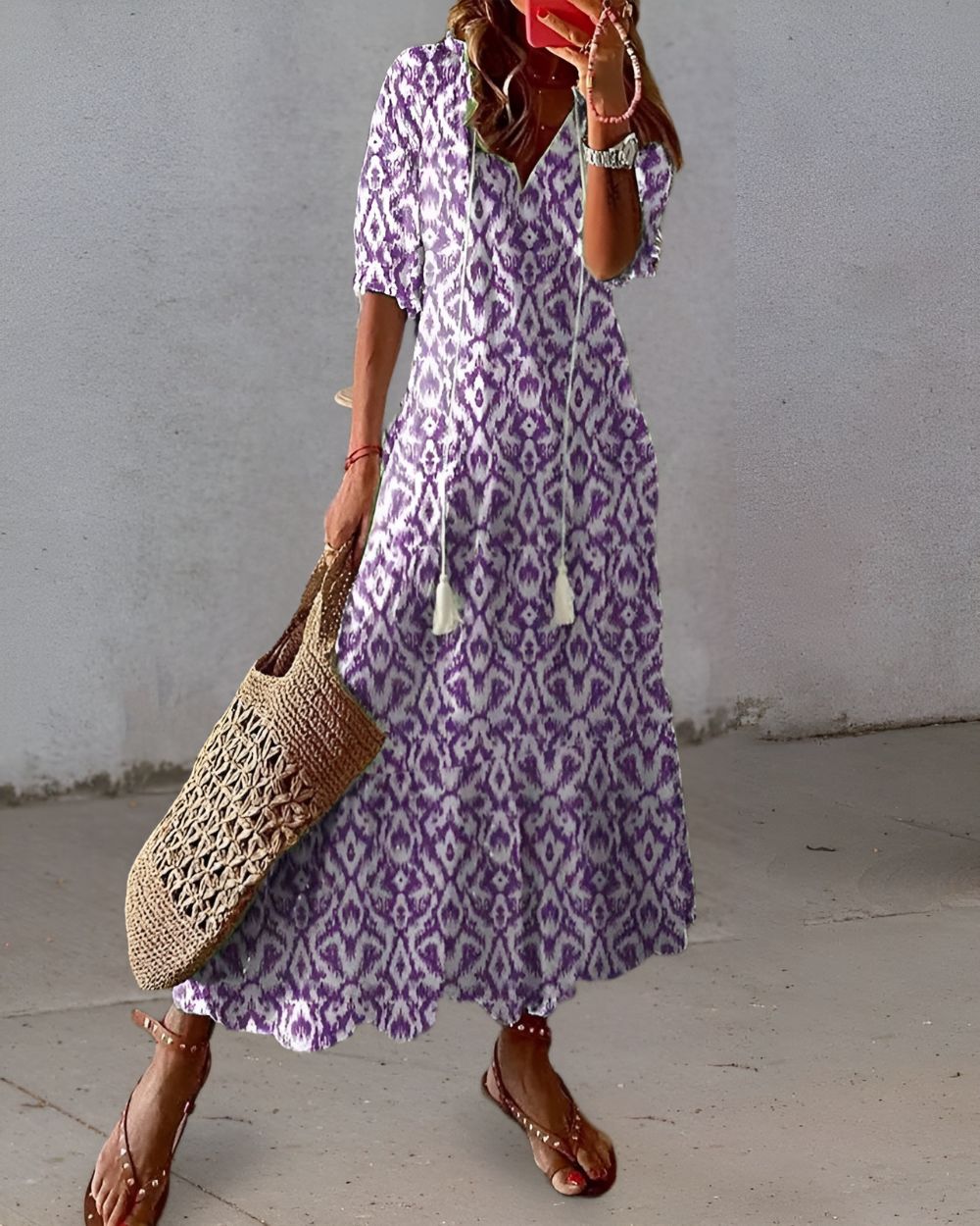 Printed Button Front Midi Dress