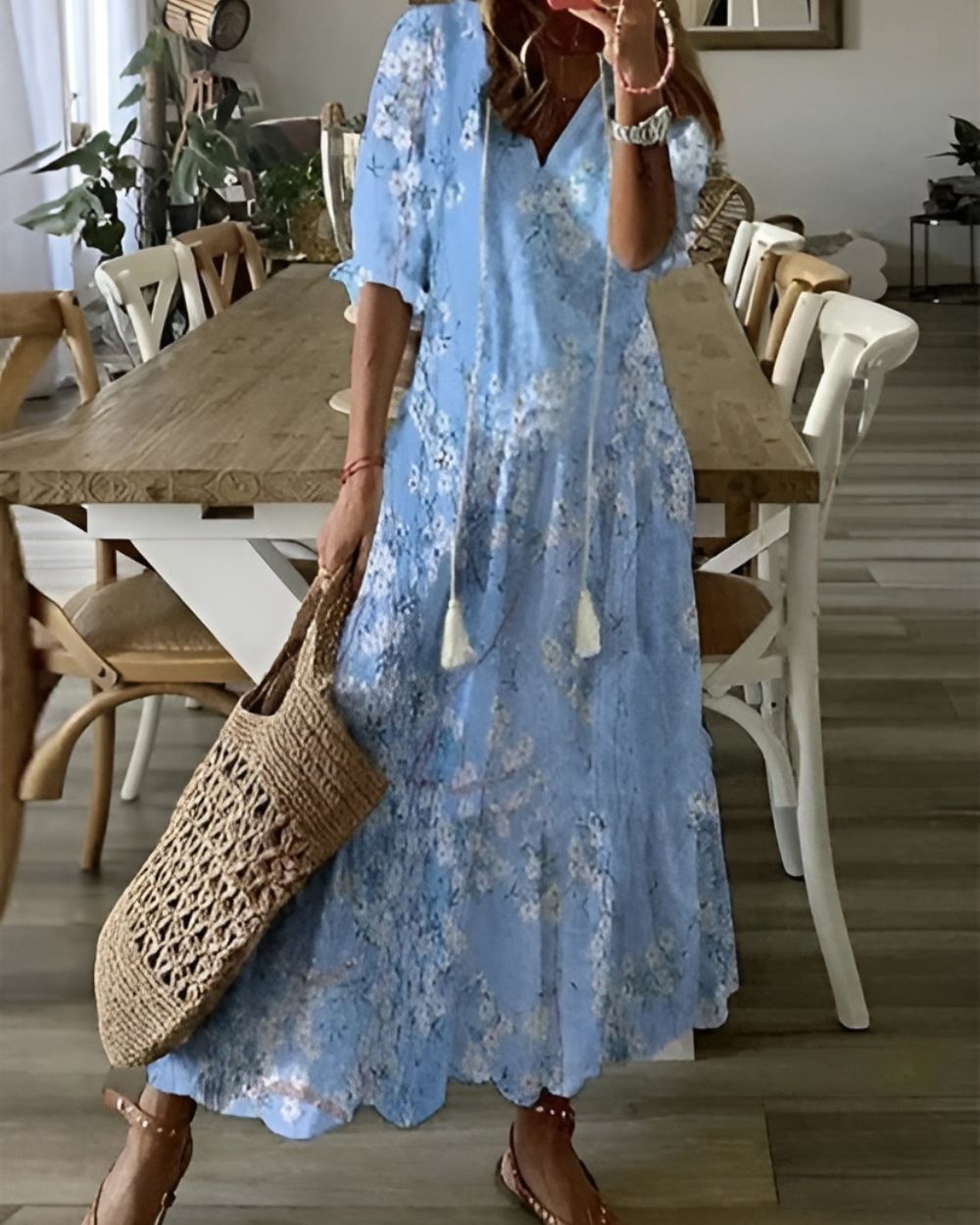 Printed Button Front Midi Dress