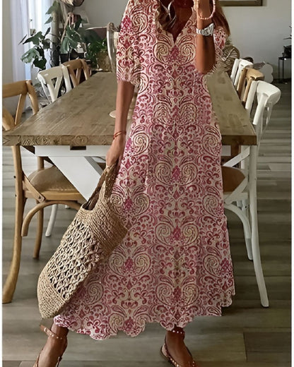 Printed Button Front Midi Dress