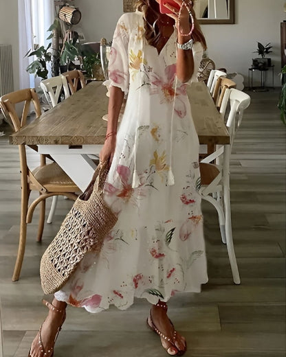 Printed Button Front Midi Dress