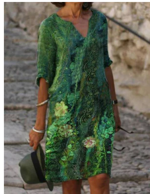 Effortless Green Sundress for Women with Printed Style