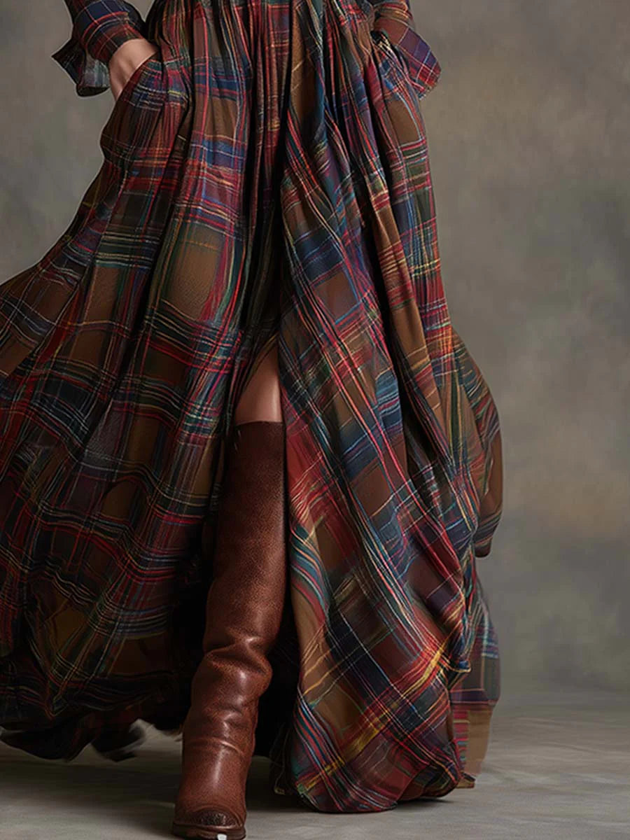 Effortless Plaid Maxi Shirt Dress for Women with Belted Style