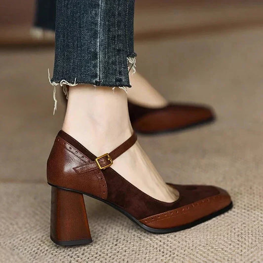 Elegant Wedding Shoes for Women with Buckle Strap Block Heel Square Toe Style