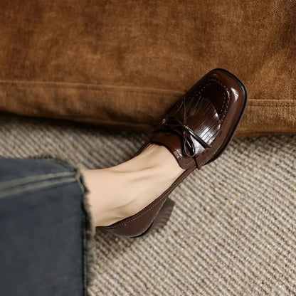Elegant Tassel Loafer Pumps for Women with Block Heel Style