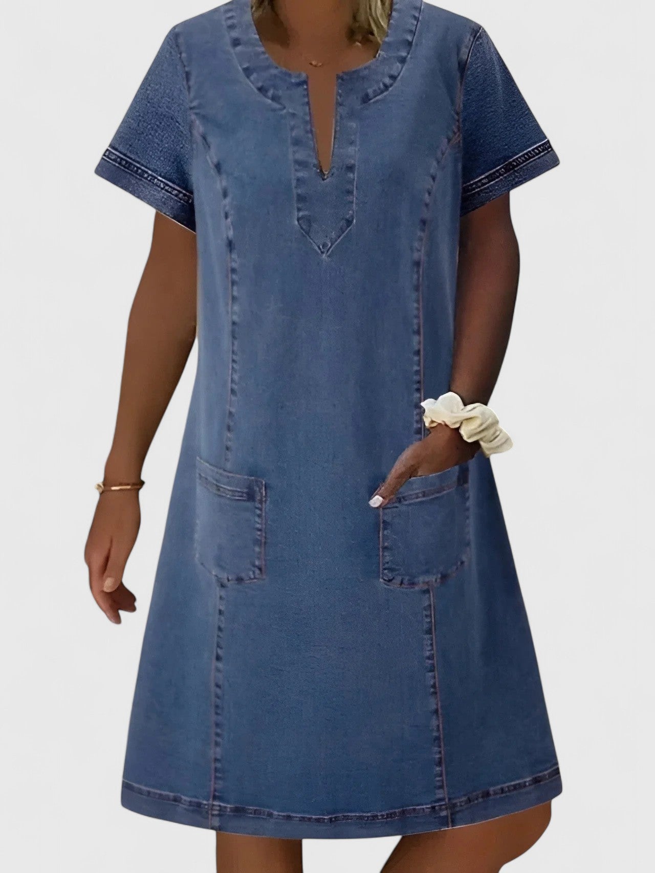 Effortless Denim Dress for Women with V Neck Style