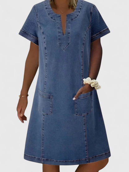 Effortless Denim Dress for Women with V Neck Style