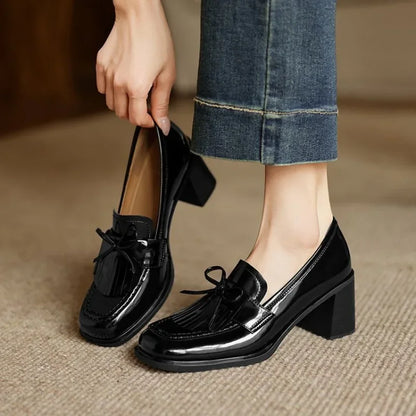 Elegant Tassel Loafer Pumps for Women with Block Heel Style