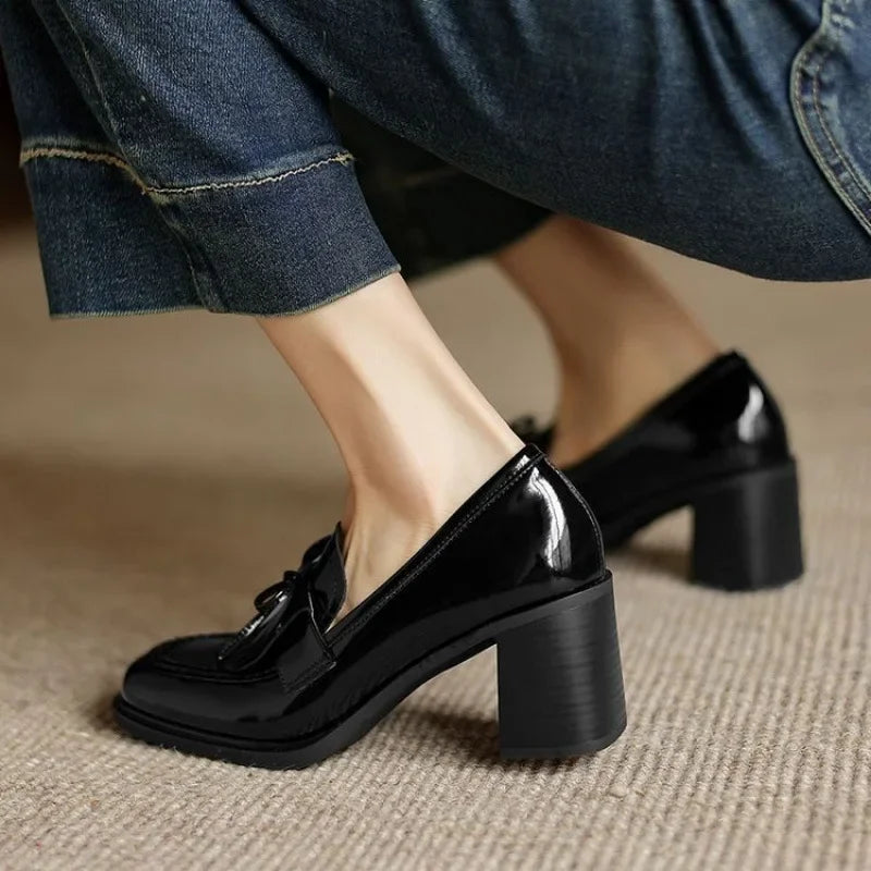 Elegant Tassel Loafer Pumps for Women with Block Heel Style