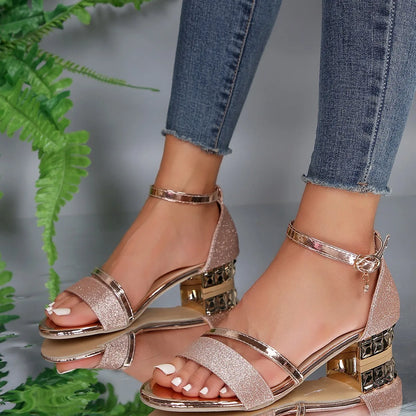 Elegant Wedge Sandals for Women with Metallic Strap Style