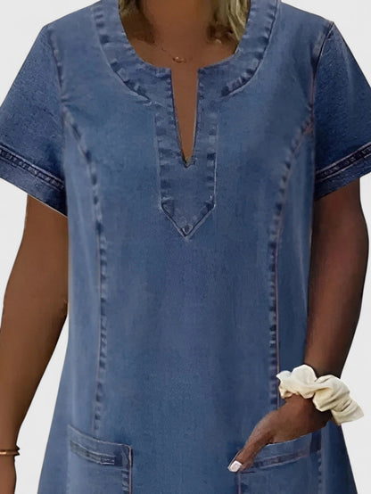 Effortless Denim Dress for Women with V Neck Style