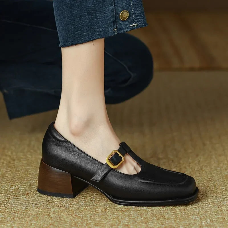 Elegant T-Strap Mary Jane Shoes for Women with Block Heel Style