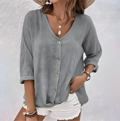 Comfortable Henley Blouses for Women with V Neck Style