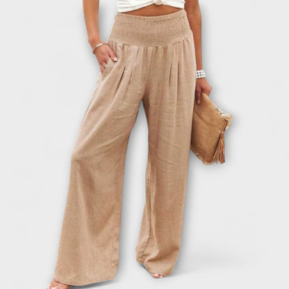 Effortless Khaki Wide Leg Pants for Women with High Waist Style