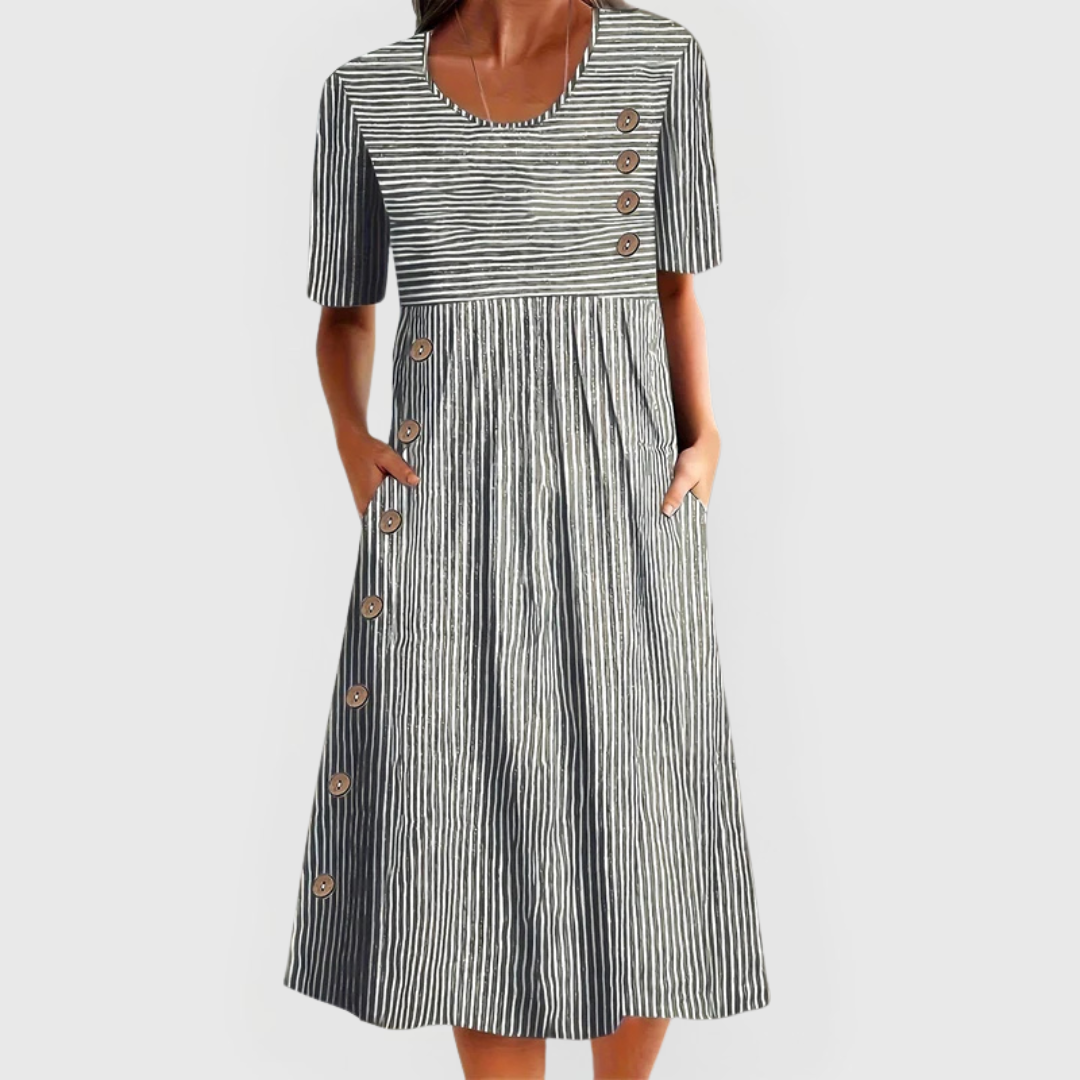 Comfortable Striped Midi Dress for Women with Short Sleeve Style