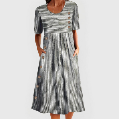Comfortable Striped Midi Dress for Women with Short Sleeve Style