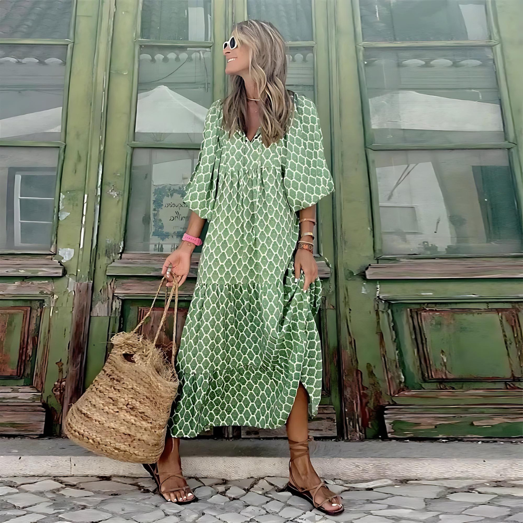 Effortless Printed Maxi Dress for Women with V Neck Style
