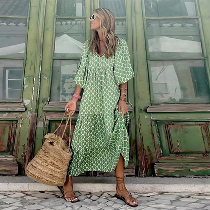 Effortless Printed Maxi Dress for Women with V Neck Style