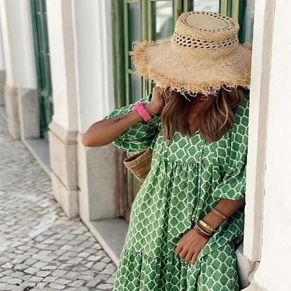 Effortless Printed Maxi Dress for Women with V Neck Style