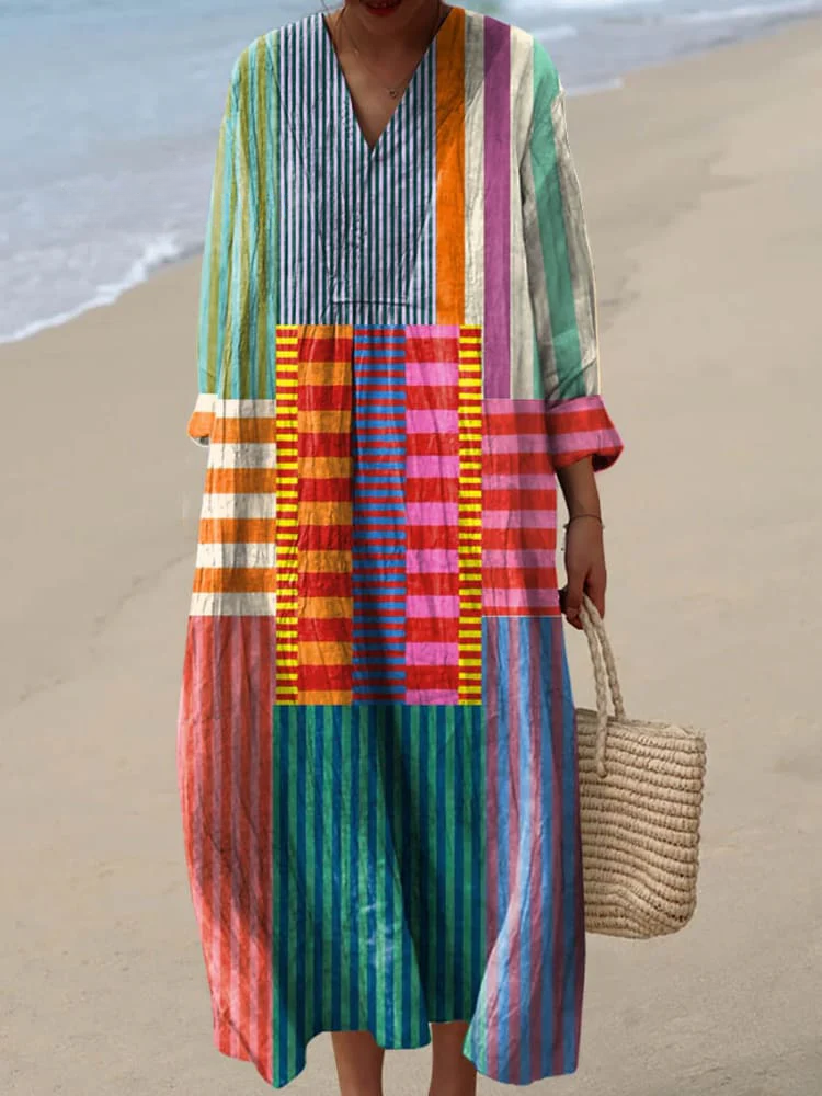 Elegant Maxi Dress for Women with Patchwork Print